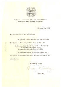 Circular letter from National Institute of Arts and Letters to W. E. B. Du Bois
