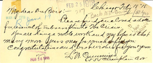 Letter from L. W. Cummins to W. E. B. Du Bois