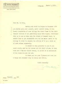 Letter from Naše vojsko to W. E. B. Du Bois