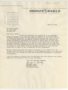 Letter from People's World to W. E. B. Du Bois
