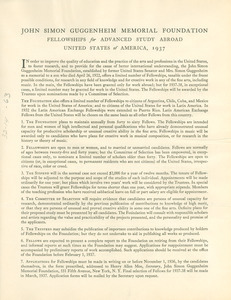 John Simon Guggenheim Memorial Foundation fellowship announcements, 1937