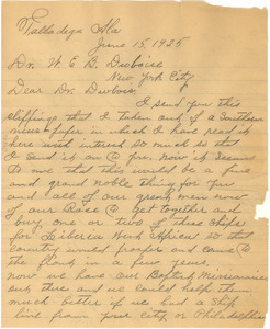 Letter from M. D. Bibb to W. E. B. Du Bois