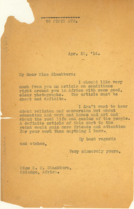 Letter from W. E. B. Du Bois to K. M. Blackburn