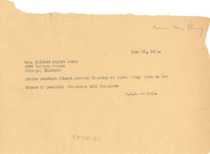 Telegram from W. E. B. Du Bois to Mildred Bryant Jones