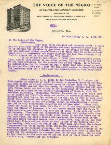 Letter from W.B. Dodson to the Voice of the Negro