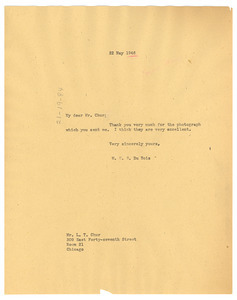 Letter from W. E. B. Du Bois to L. T. Chur