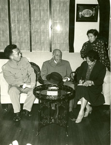 W. E. B. Du Bois and Shirley Graham Du Bois with two unidentified Chinese dignitaries, Shanghai