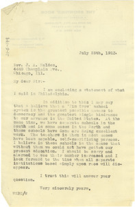 Letter from W. E. B. Du Bois to J. A. Walden