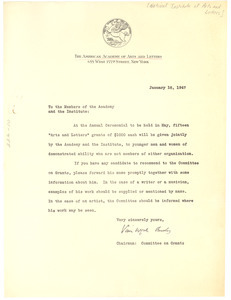 Letter from National Institute of Arts and Letters to W. E. B. Du Bois