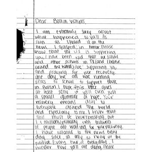 Letter from student in San Antonio, Texas