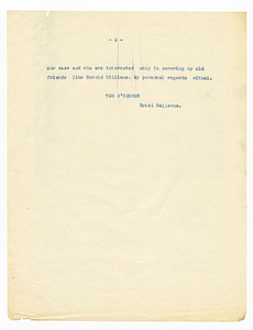 Letter from Tom O'Connor to William G. Gavin, August 22, 1927