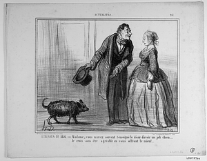 ETRENNES DE 1856. - Madame, vous m'avez souvent témoigné le désir d'avoir un joli chien.... Je crois vous être agréable en vous offrant le mien!...