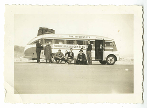 Springfield College Gymnastic Team by a Bus (March 17, 1939)
