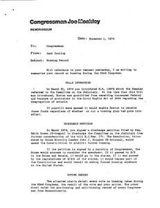 Memorandum describing John Joseph Moakley's legislative voting record on busing, 1 November 1974