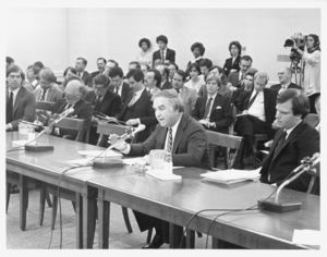 John Joseph Moakley speaking at a Fire-safe Cigarette congressional hearing, 1983