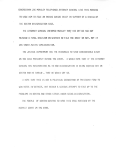 Notes detailing John Joseph Moakley's phone call with Attorney General Edward H. Levi