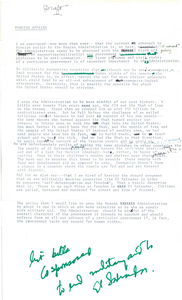 Draft document outlining Congressman John Joseph Moakley's opposition to the Reagan Administration's foreign policy approaches related to communism and El Salvador