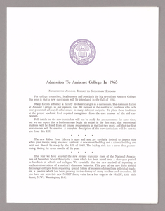 Amherst College annual report to secondary schools, report on admission to Amherst College, and information for applicants for admission, 1965