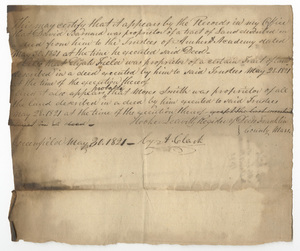 Hooker Leavitt certification of deeds to the Trustees of Amherst Academy, 1821 May 30