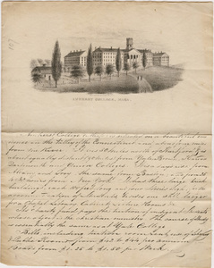 Circular regarding Amherst College on letterhead with printed lithograph of campus, 1820-1843