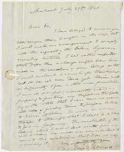 Edward Hitchcock letter to unidentified recipient, 1840 July 29