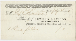 Edward Hitchcock receipt of payment to Newman & Ivison, 1852 July 28