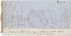 Lydia B. Grout pencil drawing, "View of eroded hills near Natal in South Africa"