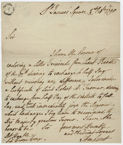 Jeffery Amherst letter to Sir George Yonge, 1790 October 1