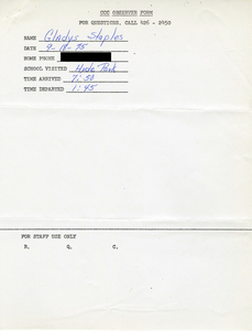 Citywide Coordinating Council daily monitoring report for Hyde Park High School by Gladys Staples, 1975 September 18