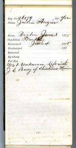 Tewksbury Almshouse Intake Record: Angier, Julia