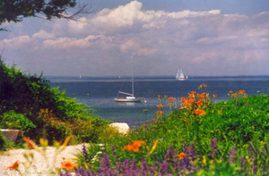 A coastal scene over Buzzards Bay