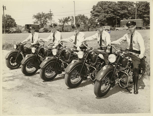 Quincy Police Department display new motorcycles in 1948