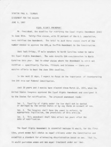 Equal Rights Amendment: Senator Paul E. Tsongas, statement for the record, June 9, 1982