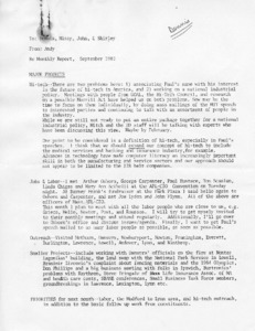 Memo from Andy regarding Monthly report for September 1982