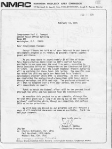 Letter to Congressman Paul E. Tsongas from Joseph P. Hannon