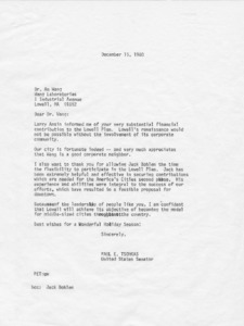 Letter from Paul E. Tsongas to Dr. An Wang