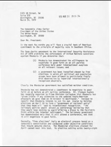 Letter to Jimmy Carter from 11 pages concerned citizens organizations regarding Southern Africa