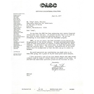 Letter, "Jeep" Jones, June 10, 1977.