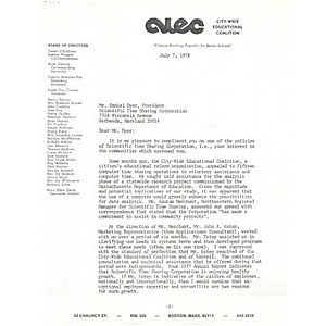 Letter, July 7, 1978.
