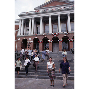 Group of visitors from China leave the Massachusetts State House