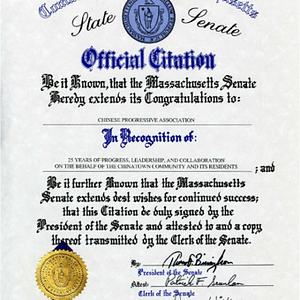 Commonwealth of Massachusetts State Senate Official Citation