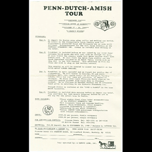 Itinerary and sign-up for Freedom House Penn-Dutch-Amish tour