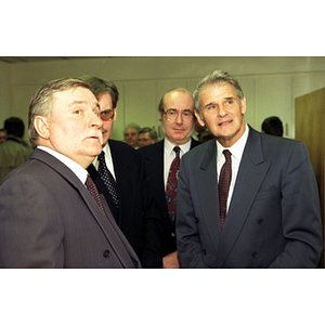 Lech Walesa and President Curry look at something together at the inauguration of the International Degree Program