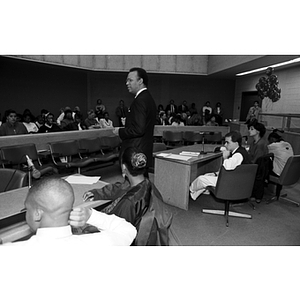 Several people in a court room during Law Day at the Roxbury District Courthouse