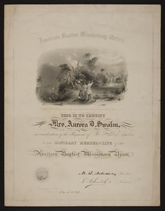 American Baptist Missionary Union membership certificate, 1871