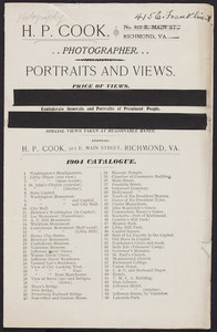 Portraits and views, catalogue, H.P. Cook, photographer, 913 E. Main Street, Richmond, Virginia, 1904