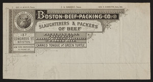 Billhead for Boston Beef Packing Co., slaughterers & packers of beef, 187 Congress Street, Boston, Mass. and 15 Front Street, New York, New York, undated
