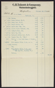 Billhead for C.H. Talcott & Company, wholesale druggists, Hartford, Connecticut, dated February 18, 1904