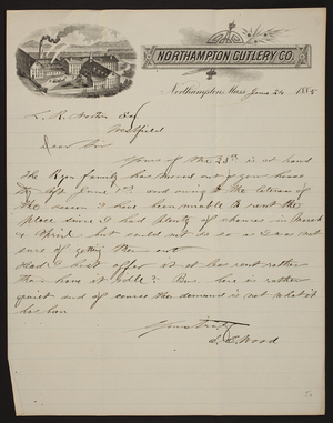 Letterhead for the Northampton Cutlery Co., Northampton, Mass., dated June 24, 1885