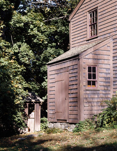 Exterior view showing the privy, Coffin House, Newbury, Mass.